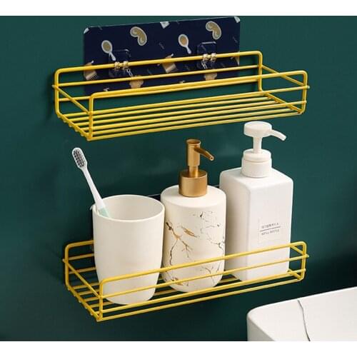 2pcs Bathroom Wrought Iron Storage Rack Shelf Fixtures Free Punching Kitchen Toilet Wall Corner Hanging Basket Adhesive