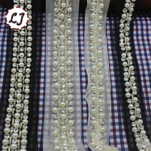 New fashion 2yd/lot Craft Braided pearl rhinestone handmade white black embroidered Lace ribbon sew on lady overcoat dress DIY