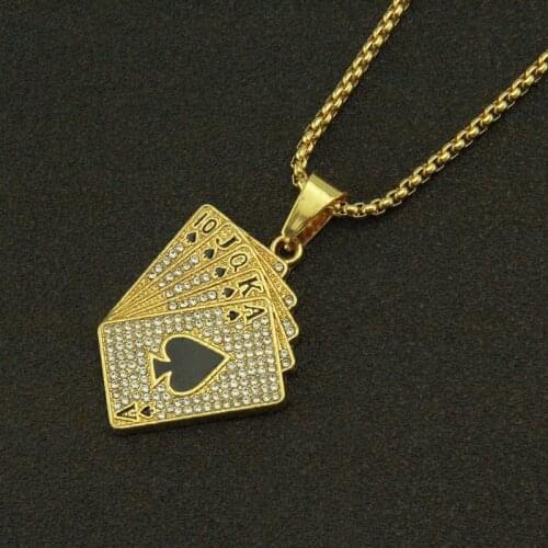 2020 Playing card shape crystal inlaid pendant necklace mens necklace new fashion metal pendant accessories party jewelry