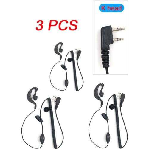 3pcs 2 PIN Earpiece Headset PTT with Microphone Walkie Talkie Ear Hook Interphone Earphone Earpiece for BAOFENG UV5R/KENWOOD/HYT