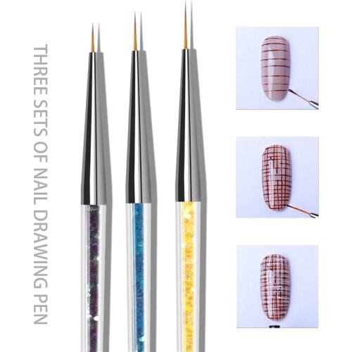 3Pcs/set Sequined Nail Art Drawing Pen Nail Art Pen Color Painting 3D Tips DIY Acrylic UV Gel Brushes Design Manicure Tools