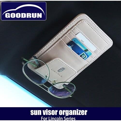 Car sun visor organizer for Lincoln series Bill business card holder glasses clip multifunctional leather sunshade storage bag