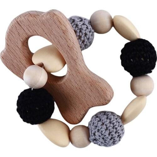 Baby Care Bracelets Wooden Teether Crochet Chew Beads Teething Rattles Toy For Baby Teether Bracelets