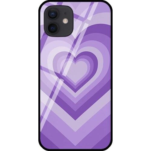 Purple Love Heart Groovy Coffee Latte Tempered Glass Phone Case For iPhone 12 mini 11 Pro Max XS X XR 7 8 Plus SE 2020 Coque