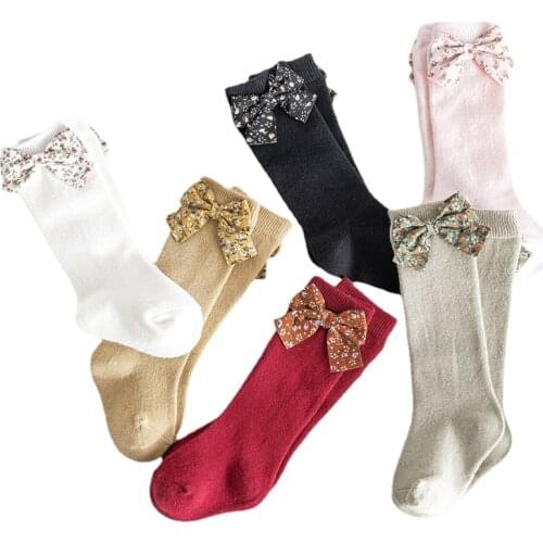 New 0-8Years Baby Girls Socks Floral Bows Knee High Long Soft 100% Cotton Todders Socks Stripped Children Princess Socks