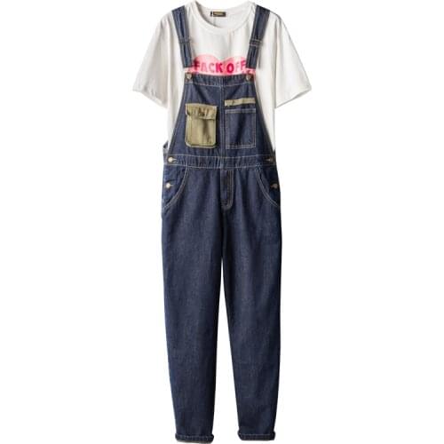 Denim overalls mens trendy brand straight tooling pocket jumpsuits for men and women lovers suspenders