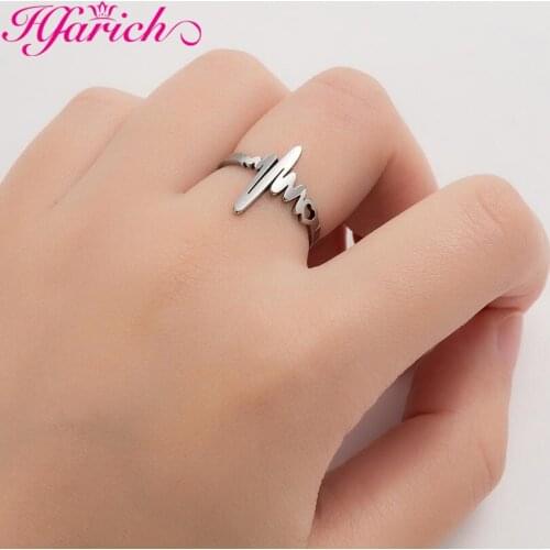 Hfarich Trendy Sonic Wave Adjustable Rings for Women Lover Christmas Gift Feeling of Heartbeat Stainless Steel Geometric Jewelry