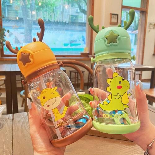 Simple Children Cute Kindergarten Primary School Students Straw Cup Convenient Plastic Cartoon Stiletto Strap Large-capacity Cup