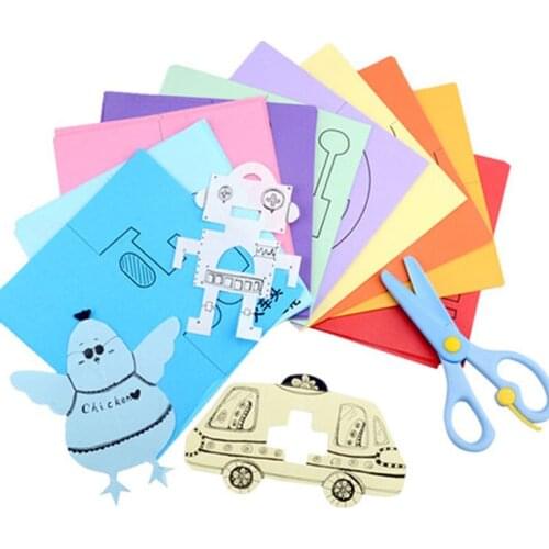 New Infant Kids DIY Handmade Color Paper Cut Toy with Scissors Child Early Educational Learning Zoo Animal Manual Paper-cut Toy