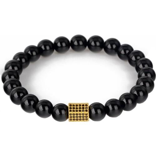 Classic Black Onyx Stone Bead With Rectangle CZ Zirconia Bead Charms Anil Brand Bracelet Jewelry Pulseras Gift Watch Accessory