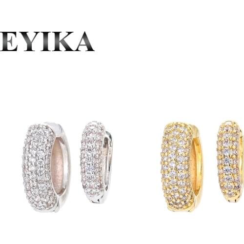 EYIKA Classic Multiple Rows Filled White Cubic Zirconia Hoop Earring Charm Women Snake Huggie Earrings Gold Silver Color Jewelry
