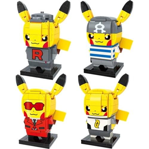 Pokemon Product Play Series Pikachu Square Head Boy Cos Rocket Pikachu Car Small Particle Building Block Toy New Year Gift