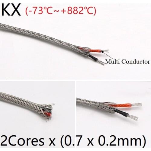 KX Type 2Core x 0.2mm Thermocouple Wire Stainless Steel Shield Fiber Braid Insulated High Temperature Sensor Compensation Cable