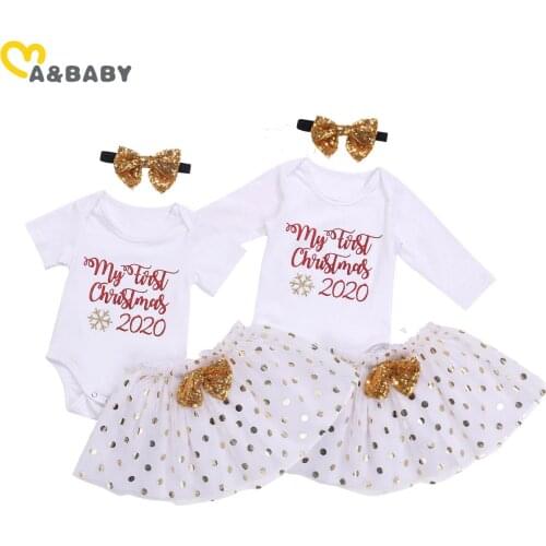 Ma&Baby 0-18M 2020 New Year Newborn Infant Baby Girl Clothes Set Letter Romper Bow Sequins Tutu Skirts Outfits