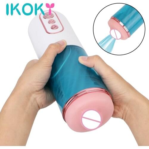 IKOKY Real Vagina for Men 7 Adjustable Telescopic Modes Male Masturbation Cup Male Masturbator Vibrator Automatic Rotation