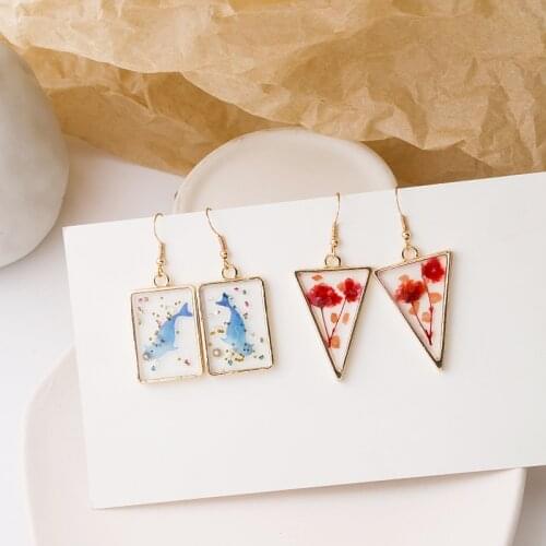 MINAR Korean Cute Clear Resin Flower Drop Earrings Metal Geometric Whale Transparent Big Statement Dangle Earrings Jewelry
