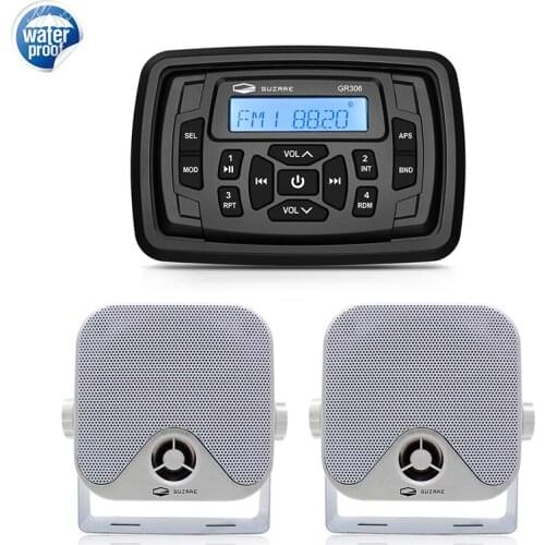 Marine Radio Audio Waterproof Boat Stereo Bluetooth Media Receiver FM AM Car MP3 Player+4 Inch Marine Speaker For RV Pool Yacht