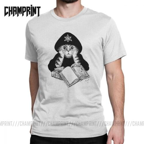 Men Aleister Meowly Crowley T Shirt Magic Solomon Magick Wicca Demon Pagan Evil Pure Cotton Tops Short Sleeve Tee Summer T-Shirt