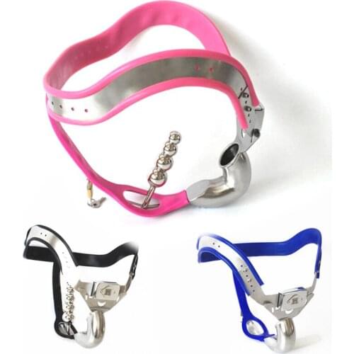 3 Color Male Stainless Steel Chastity Belt with Anal Plug Chastity Belt T-shape Chastity Lock for Men BDSM Penile Cage Sex Toys