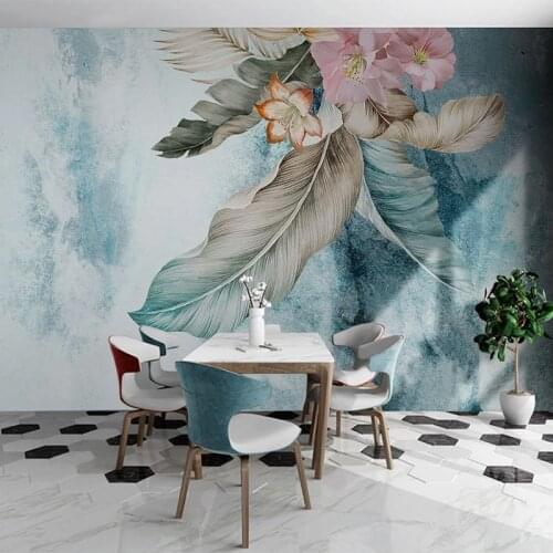 Custom Mural Wallpaper 3D Nordic Modern Abstract Hand Painted Plant Leaves Fresco Living Room TV Sofa Bedroom Papel De Parede 3D