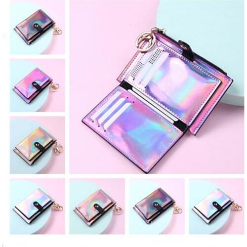 2021 New Laser Women Wallets Fashion Keychain Zipper Coin Purse Mini Small Money Bag Credit Card Holder