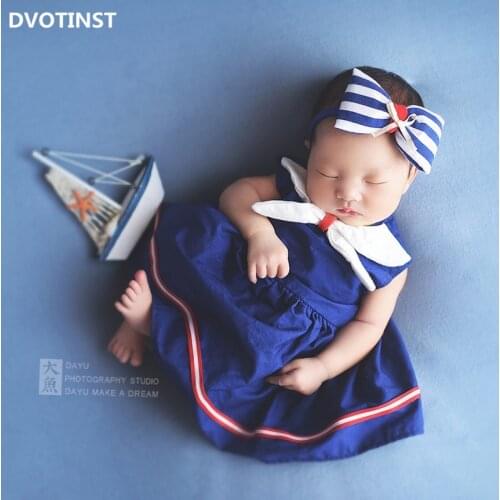 Newborn Baby Photography Props Sailor Blue Dress Headband Suit Marine Theme Studio Shoots Fotografia Accessories Photo Props