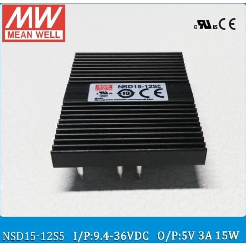 Original Meanwell NSD15-12S5 DC Input 9.4-36V DC ouput 5V 3A 15W mean well dc/dc regulated converter 1500VDC I/O isolation