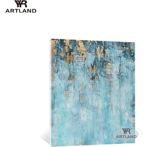 Original design for wall decor Hand drawn abstract oil painting on canvas gold and blue landscape art poster for living room