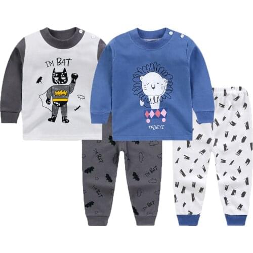 0-5Y Baby Boys Clothing Set Autumn Full Sleeve Cartoon Robot Lion King Pure Cotton Suit For Boy Shirt + Pants 2 Pcs Kids Clothes