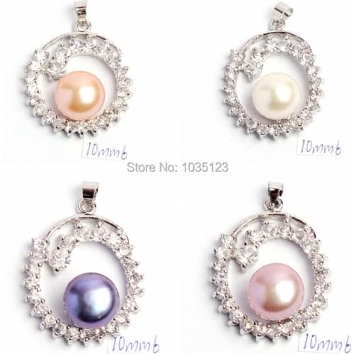 High Quality 10mm Pretty Natural 4 Color Freshwater Pearl And Zircon Fashion Pendants wj142