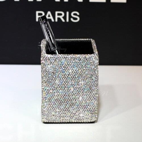 Rectangular Shiny Silver Crystals Stowing Tidying Container Beautiful Bling Home Office