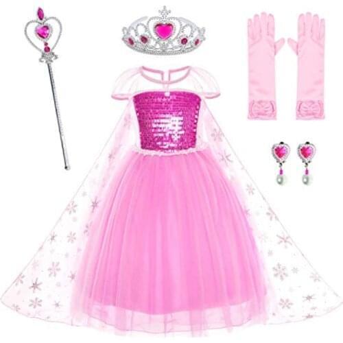 Pink Kids Dresses Snow Princess Costume Girls Dress Fancy Halloween Cosplay Purim Children Dress up for Girls