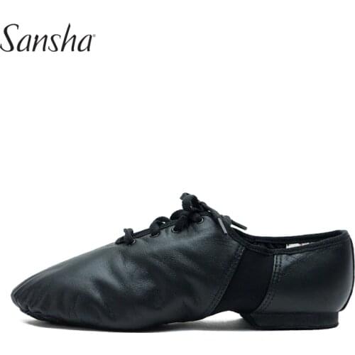 Sansha Unisex Lace Up Jazz Shoes With Neoprene Genuine Cow Leather Non-slip EVA Sole Women Men Girls Modern Dance Shoes JS1LCO