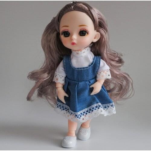 16cm Jointed BJD Dolls Girl Fashion Baby Dolls Eyes 2 Color Eyes Changes DIY Makeup Nude Body DIY Hair Doll Girls Toy Gift
