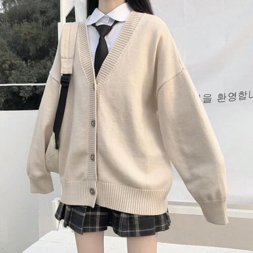 Japanese School Uniform Fashion College Jk Loose V-neck Cardigan Sweater Female Outer Wear JK Sweater Coa Anime School Uniform