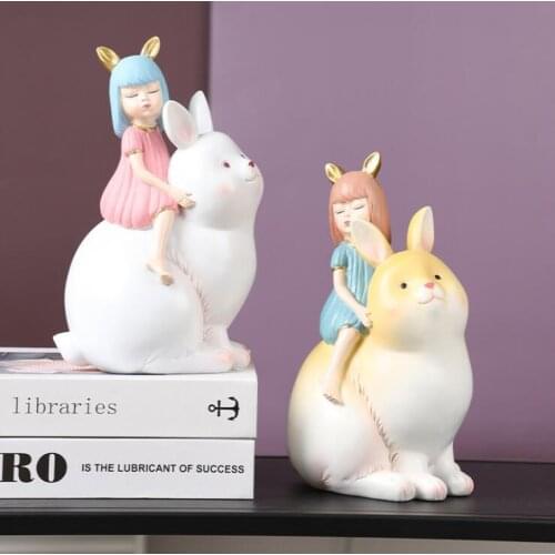 Modern Riding Cat Rabbit Elephant Girl Fairy Tale Resin Figurines Ornaments Home Livingroom Desktop Sculpture Crafts Decoration