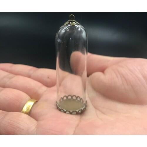 50x18mm Glass Terrarium Globe Tube bronze base flower cap Glass vial pendant Necklace Pendants Diy Glass Bottle Wedding Decor