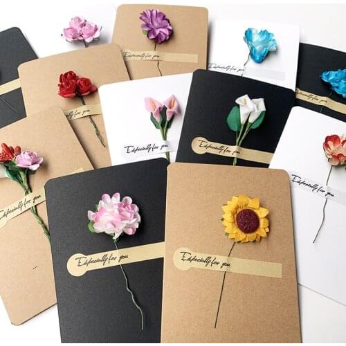 New 5pcs Wedding Gifts For Guests Handmade Paper Artificial Flowers Greeting Cards Baby Shower Party Favors Birthday Gift Cards