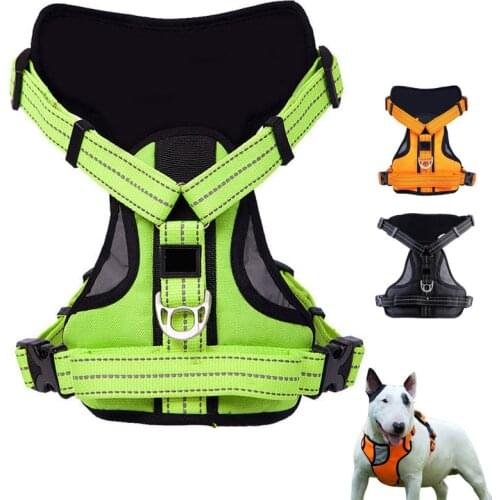 Reflective Nylon Large Pet Dog Harness Vest Collar Soft Walk Adjustable Safety Vehicular Lead for Small Medium Large Dogs
