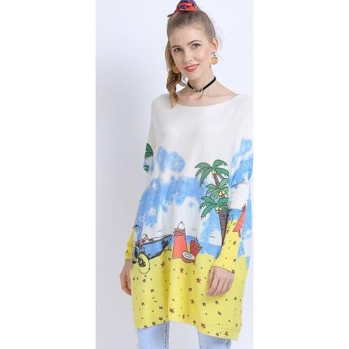 2020 Wool Oversized Sweater For Women Winter Warm Long Pullover Dresses Beach Print Jumper Casual Knitted Sweaters Pull Femme