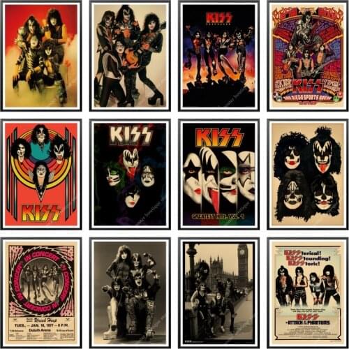 Heavy metal Kiss Rock band Kraft paper Posters music team star classic decorative painting poster wall sticker