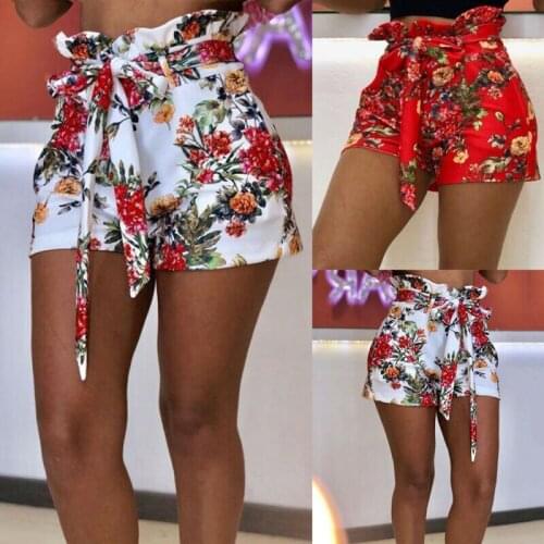 Women Boho Floral High Waisted Tie Shorts Summer Beach Casual Stretch Hot Shorts