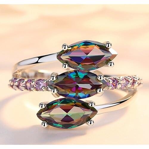 Beiver Three Mutilcolor Eye Zircon Rings for Women Silver Color Filled Luxury Wedding Engagement Bands Rings Jewelry Gifts