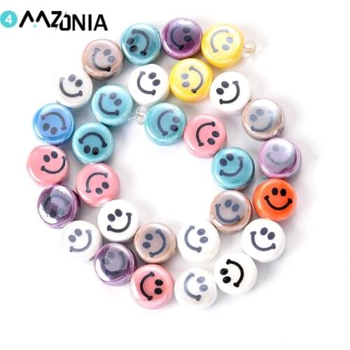 10/20/30pcs/lot Ceramic Smiley Face Beads Mix Color 10mm Loose Spacer Beads For Jewelry Making Diy Bracelet Necklace Accessories