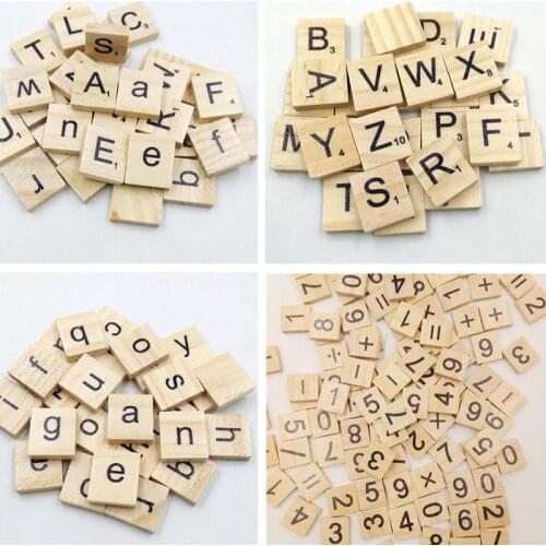 100Pcs Alphabet Tile Complete Wooden Number Scrapbooking Handcraft Word Name Tage Letter Set