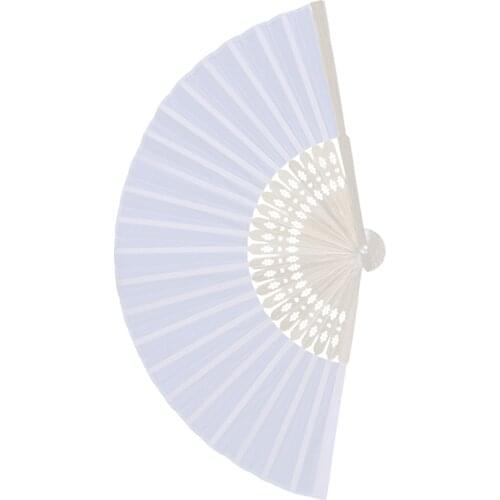 10x fan in white silk fabric + bamboo with gift bag in muslin for wedding personalized dancing writing painting