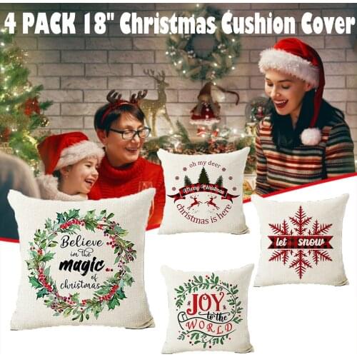 2021 4PCS Christmas Pillow Covers Santa Claus Tree Pillowcase Snow Covers Square Cushion Sofa Seat Decor Gift For Home 45x45