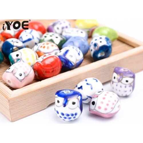 5/10/20pcs 14x16mm Cute Owl Shape Ceramic Beads Cartoon Bird Beads for Jewelry Making Bracelet Necklace Pendant Key Mobile chain