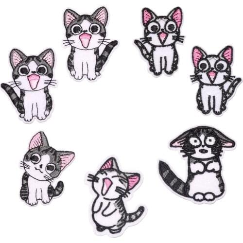 7pcs Cute cat Series logo DIY ironing Patches for Clothing Jackets Sew on Iron Embroidery Patch Appliques T Shirt Badge