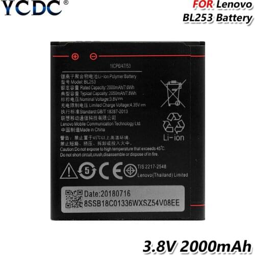 2000mAh BL 253 BL253 Battery For Lenovo A1000 A2010 A2860 A2580 A3800D A3600D Rechargeable Phone Battery High Performance